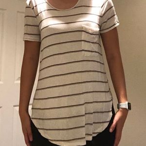 White long top with black and pink stripes